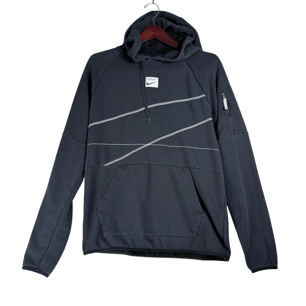 Nike Hoodie Mens Medium Tall Black Dri-FIT Contrast Stitch Techwear Gorpcore